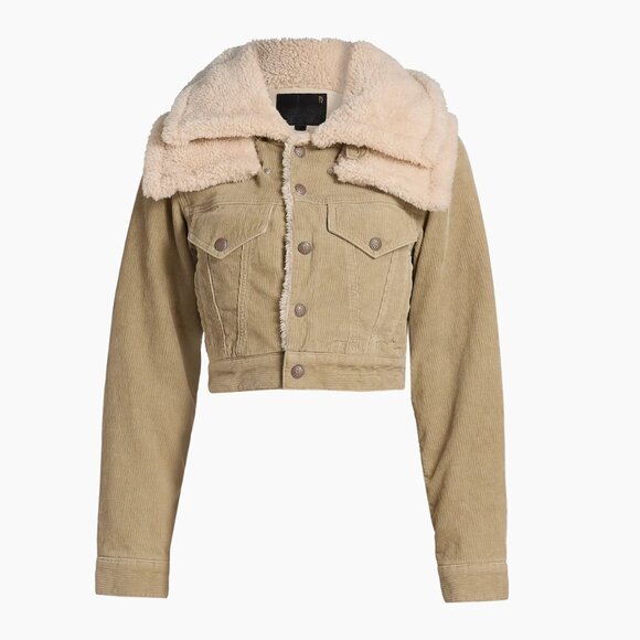 NWT R13 Crop Trucker Jacket Stone Pinwale Cord Corduroy & Faux-Sherpa - Picture 12 of 13